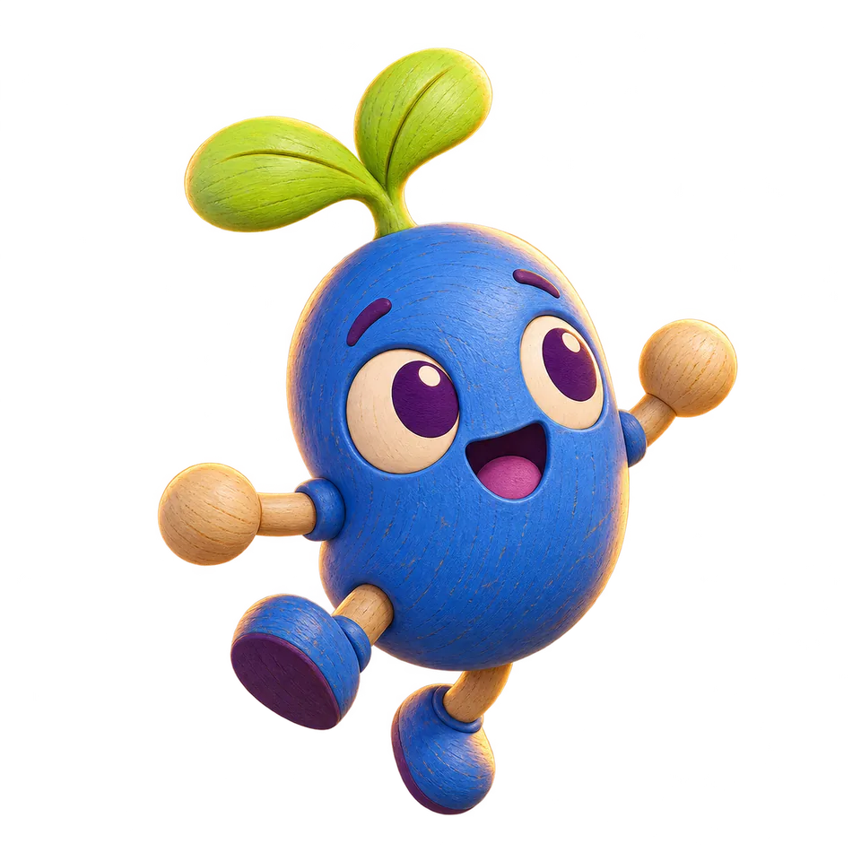 The Bluebeans mascot, a lively bean character